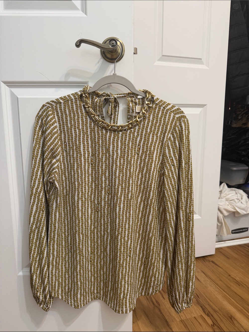 MICHAEL Michael Kors Gold and White Striped Long-Sleeve Blouse